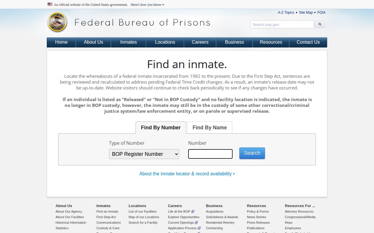 New York County federal custody record locator interface