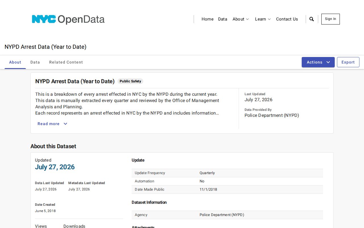 New York County NYPD arrest record data interface